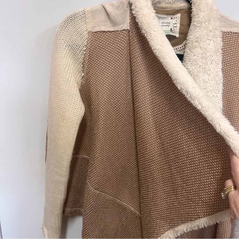 Anthropologie Saturday Sunday Mixed Fabric Sherpa Lined Cardigan size Medium